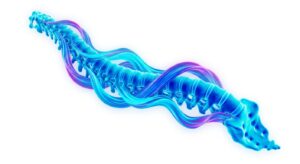 추상적인 척추 곡선과 에너지를 표현한 3D 의료 일러스트